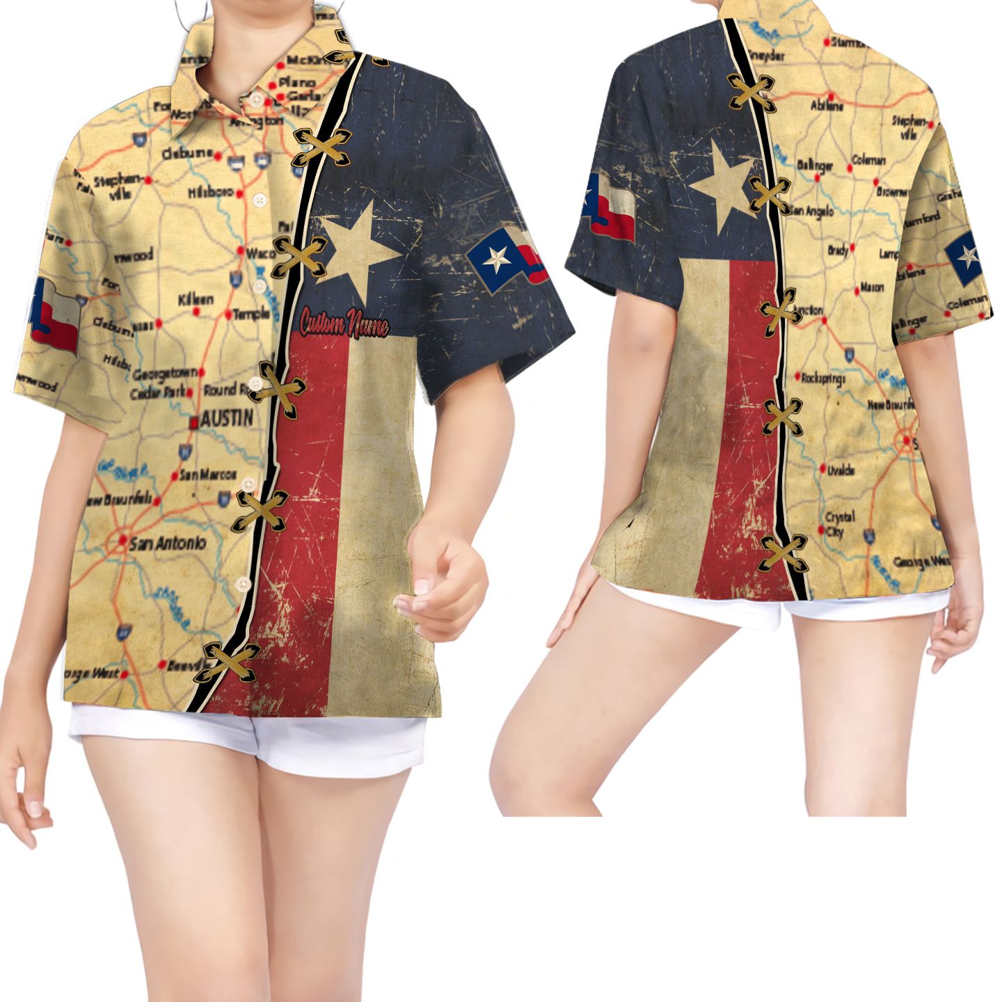 Texas Map Vintage Custom Name Women Hawaii Shirt For Texans Ha97408