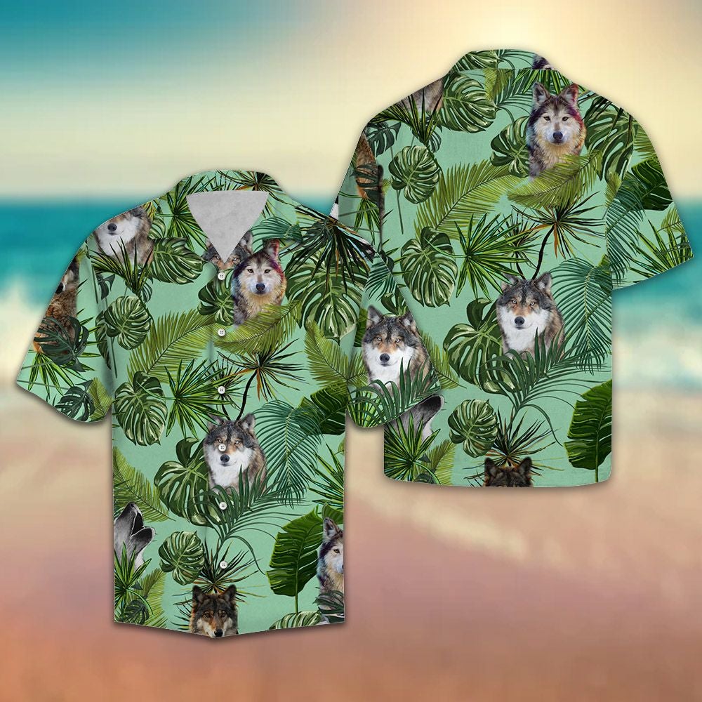 Huge Wolf Tropical Hawaiian Unisex Print Aloha Short Sleeve Casual Shirt Ha68569