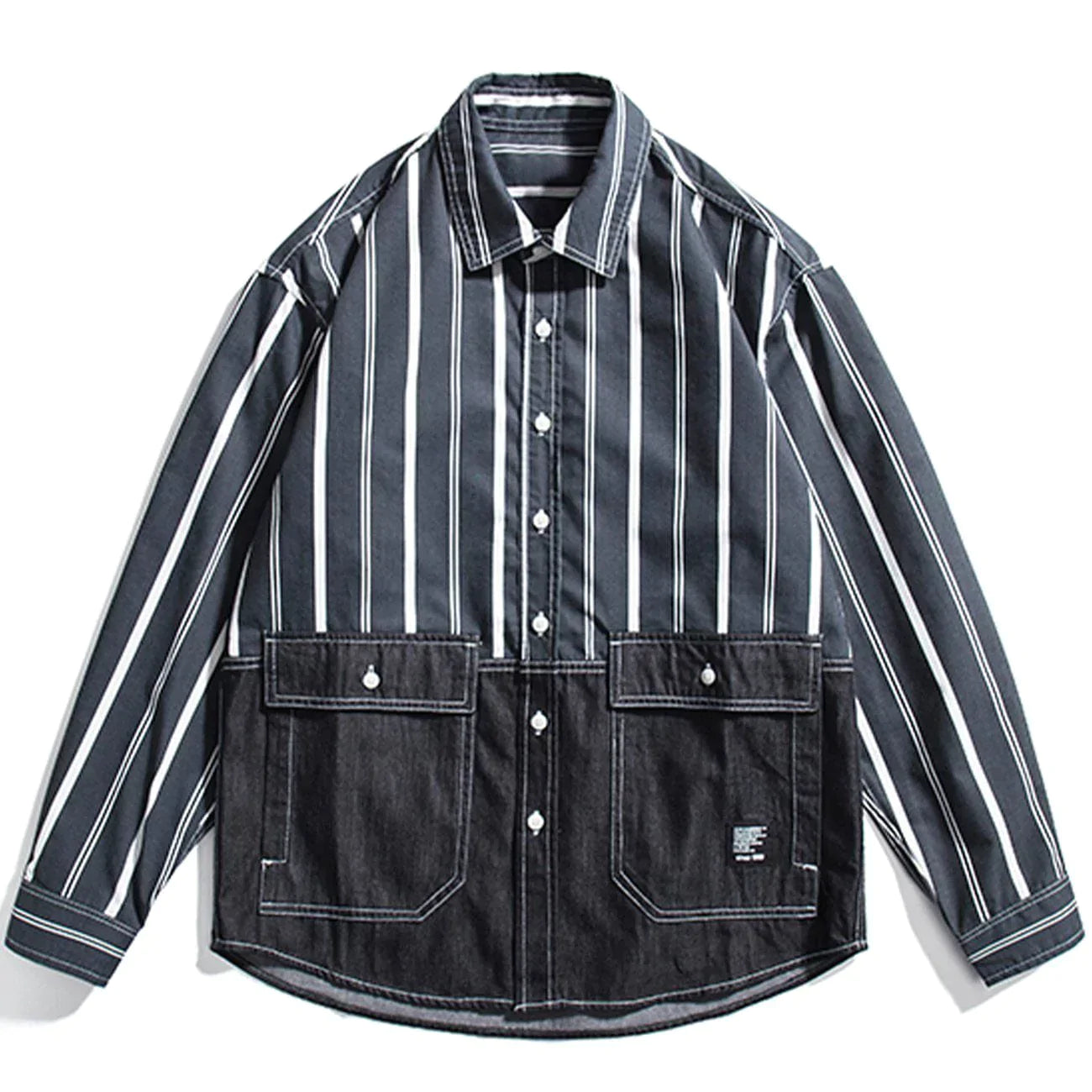 Talishko™ – Stripe Splicing Denim Long-Sleeved Shirt