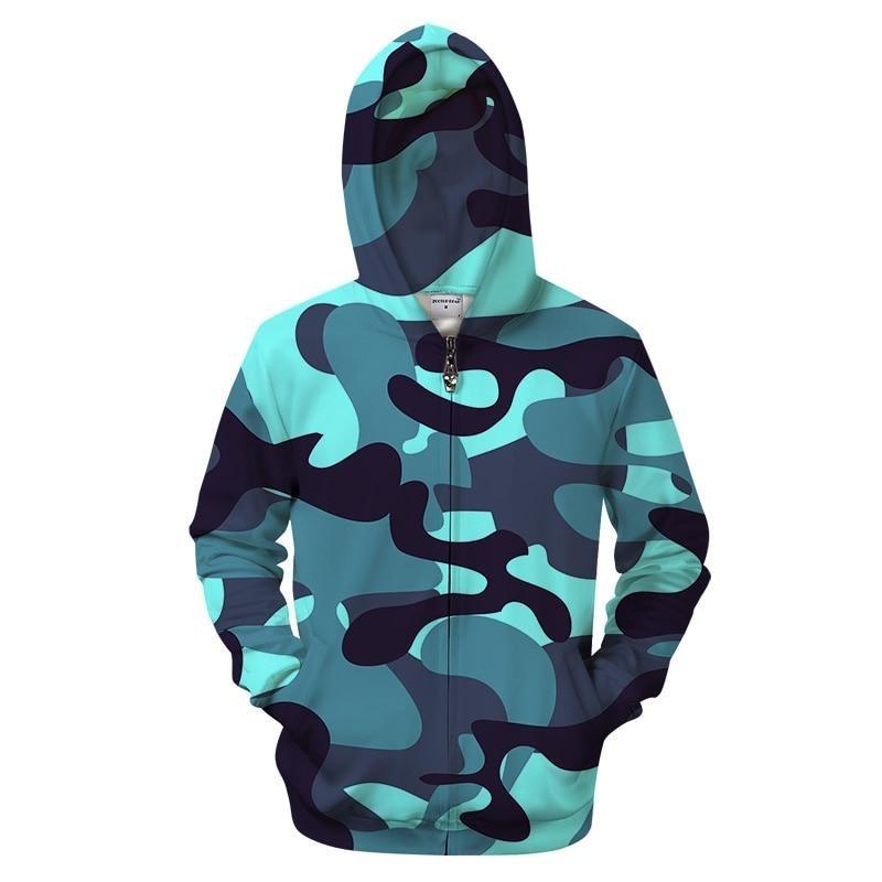 Bright Blue Camo Zip-up Hoodie