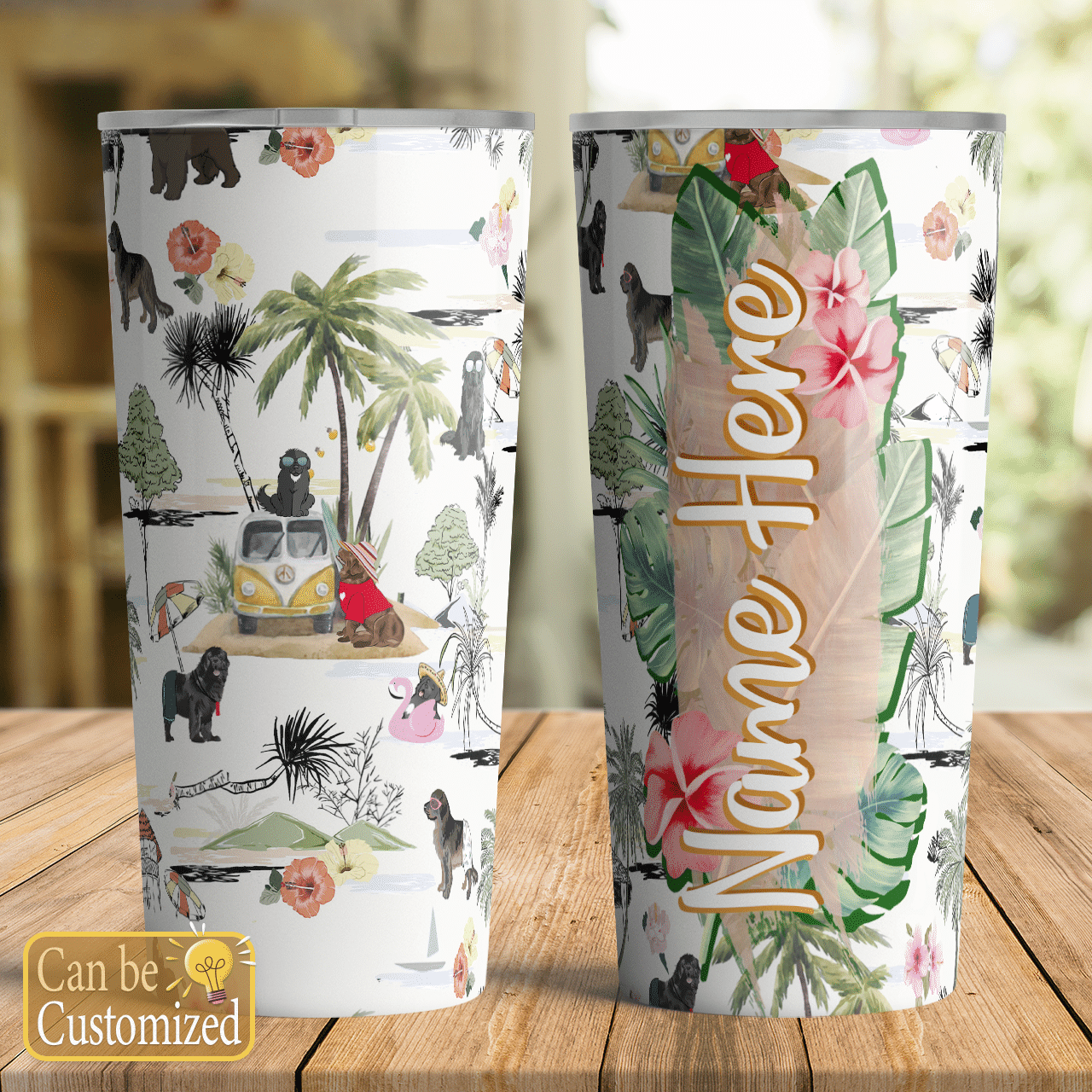 Newfoundland Custom Name Tumbler Hawaiian Beach Retro Ha54071