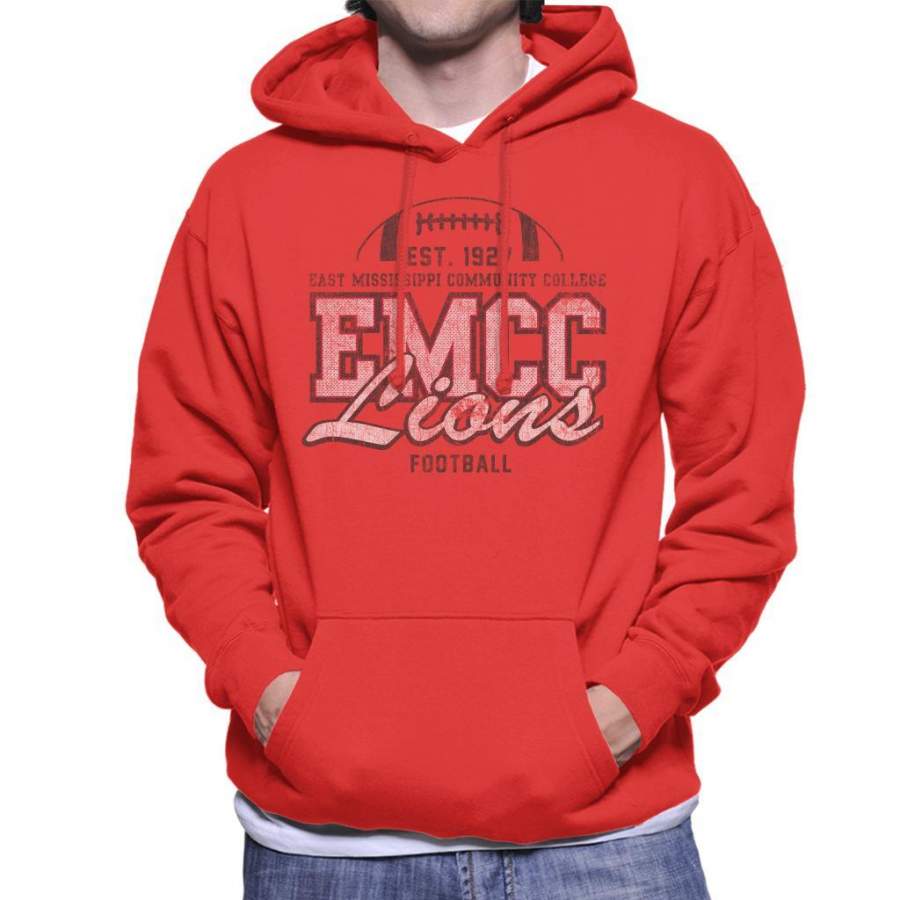 East Mississippi Community College Distressed Dark Lions Football Men’s Hooded Sweatshirt