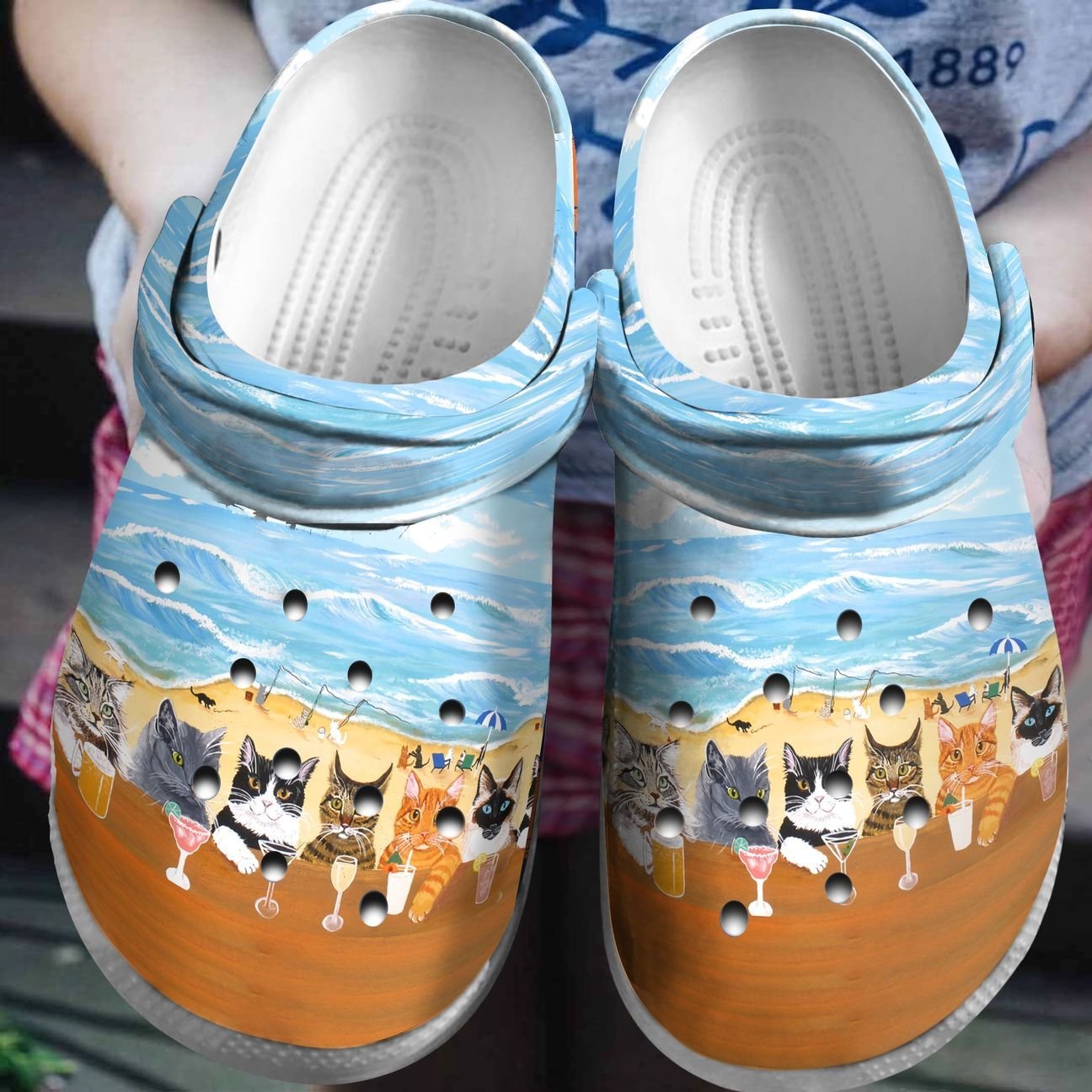 Cat Personalized Clog, Custom Name, Text, Color, Number Fashion Style For Women, Men, Kid, Print 3D Cat On The Beach