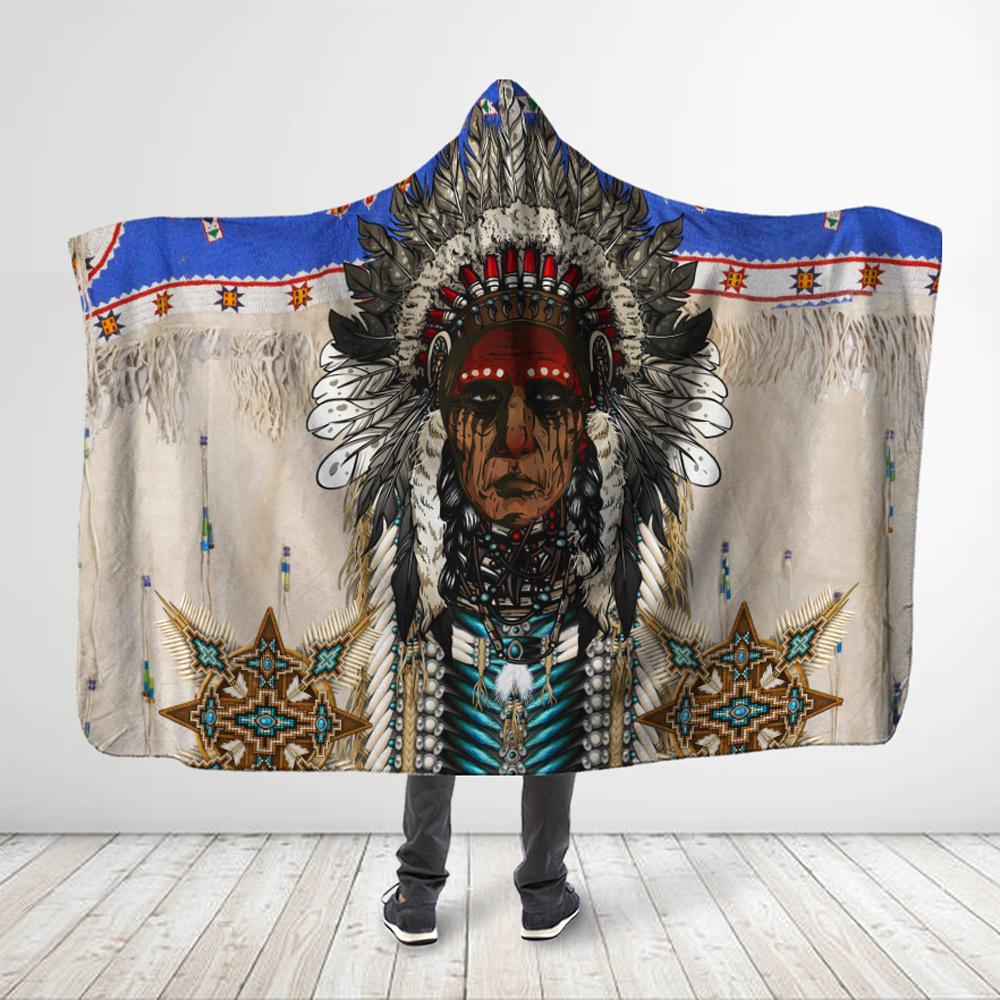 Native American Style 3D All Over Printed Aborigine – Ivory Colored Hooded Blanket