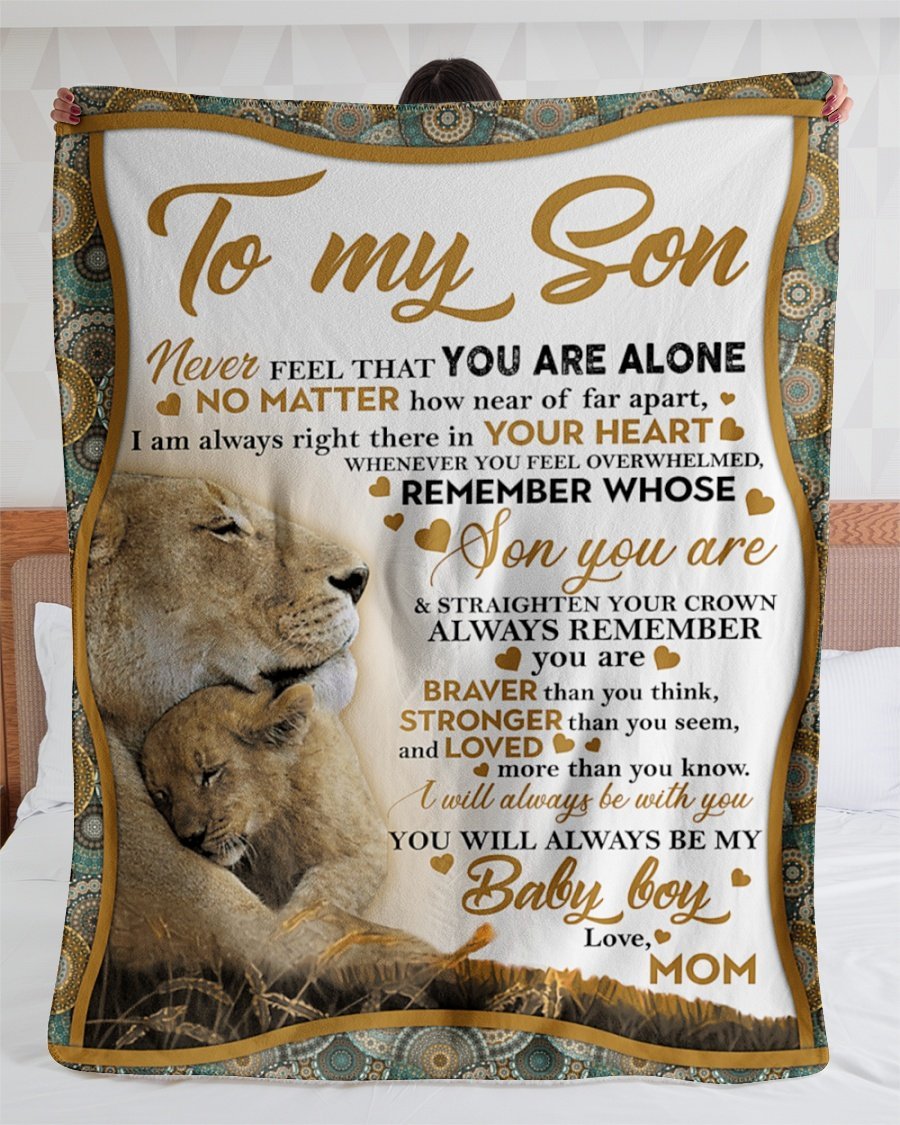 To My Son Mom Lion Never Feel Personalized Custom Name Text Fleece Blanket Print 3D, Unisex, Kid, Adult