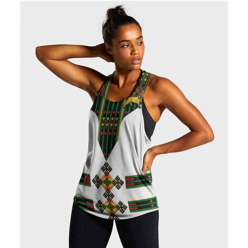 (Custom Personalised) Ethiopia Women Racerback Tank Ethiopian Lion Of Judah Tibeb Vibes – Flag Style Lt8