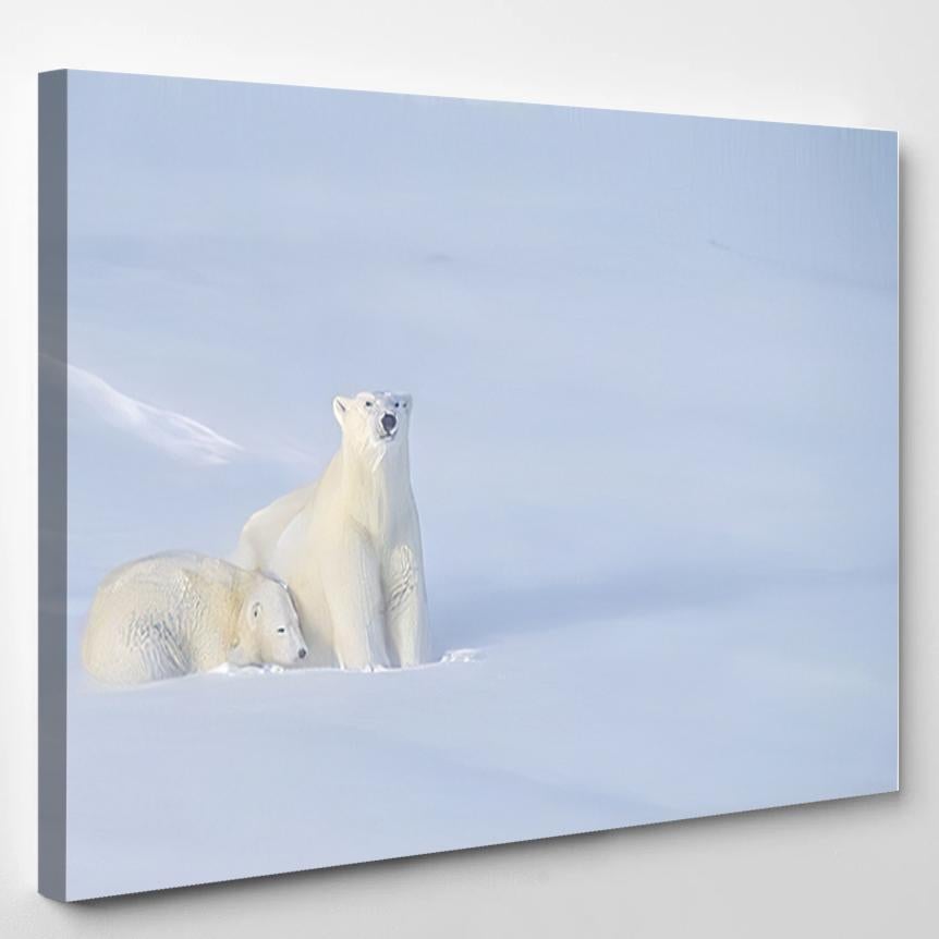 Polar Bear Her Cub After Snowfall – Bear Animals Canvas Print