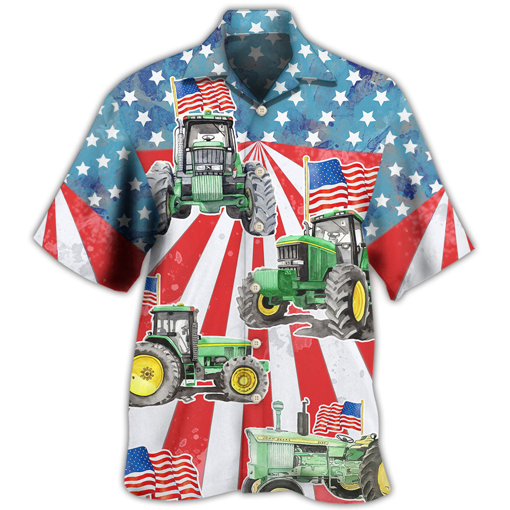 Tractor Independence Day Watercolor Us Flag Hawaii Shirt Ha70119