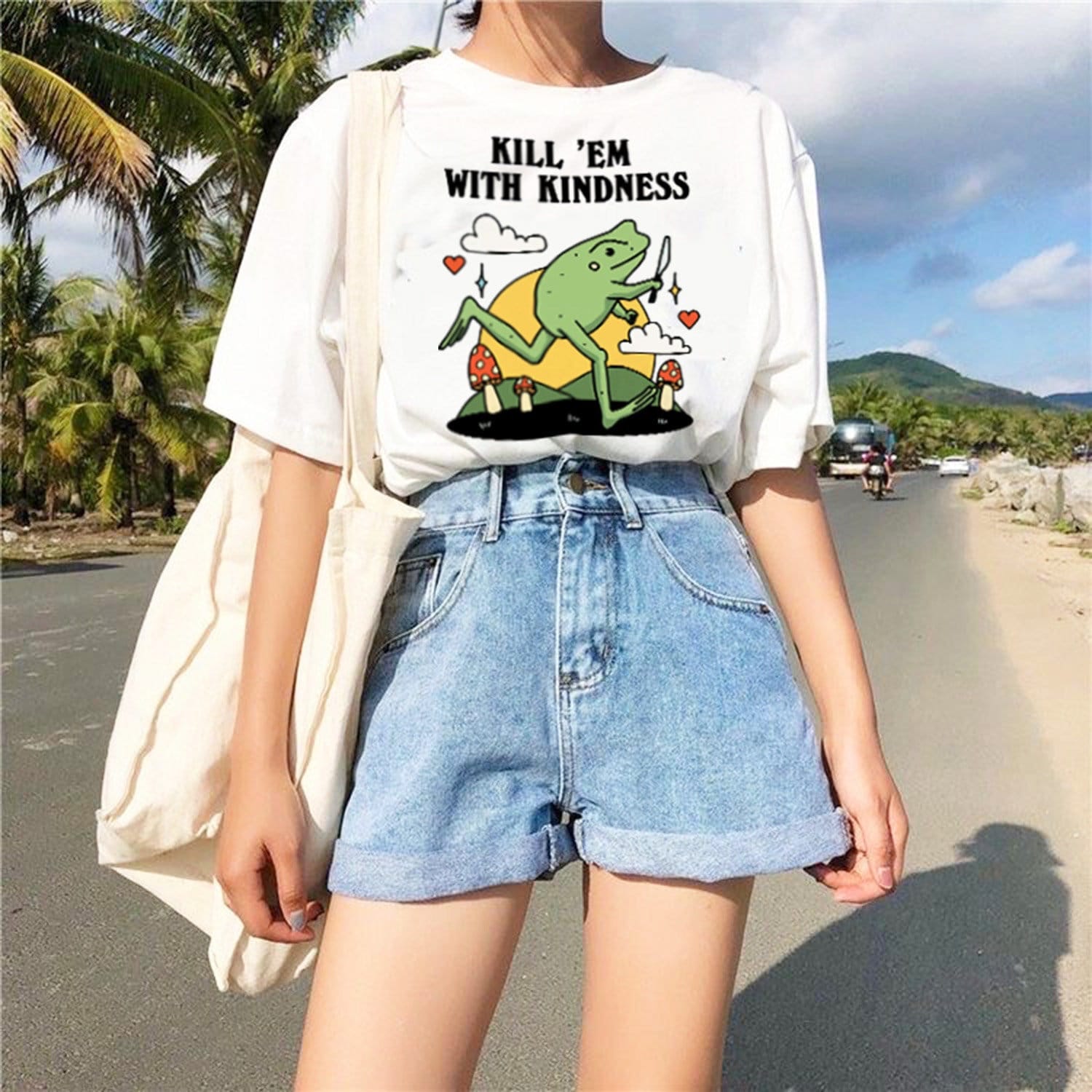 Retro Graphic Tshirt, Retro Frog Shirt, Kindness quote Tee, Oversized Mushroom Teacher T-shirt, Offensive Shirt, Cute Frog Gift, UNISEX