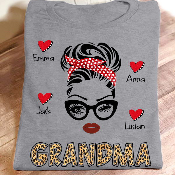 New – Grandma Heart Art – Leopard | Personalized T-Shirt