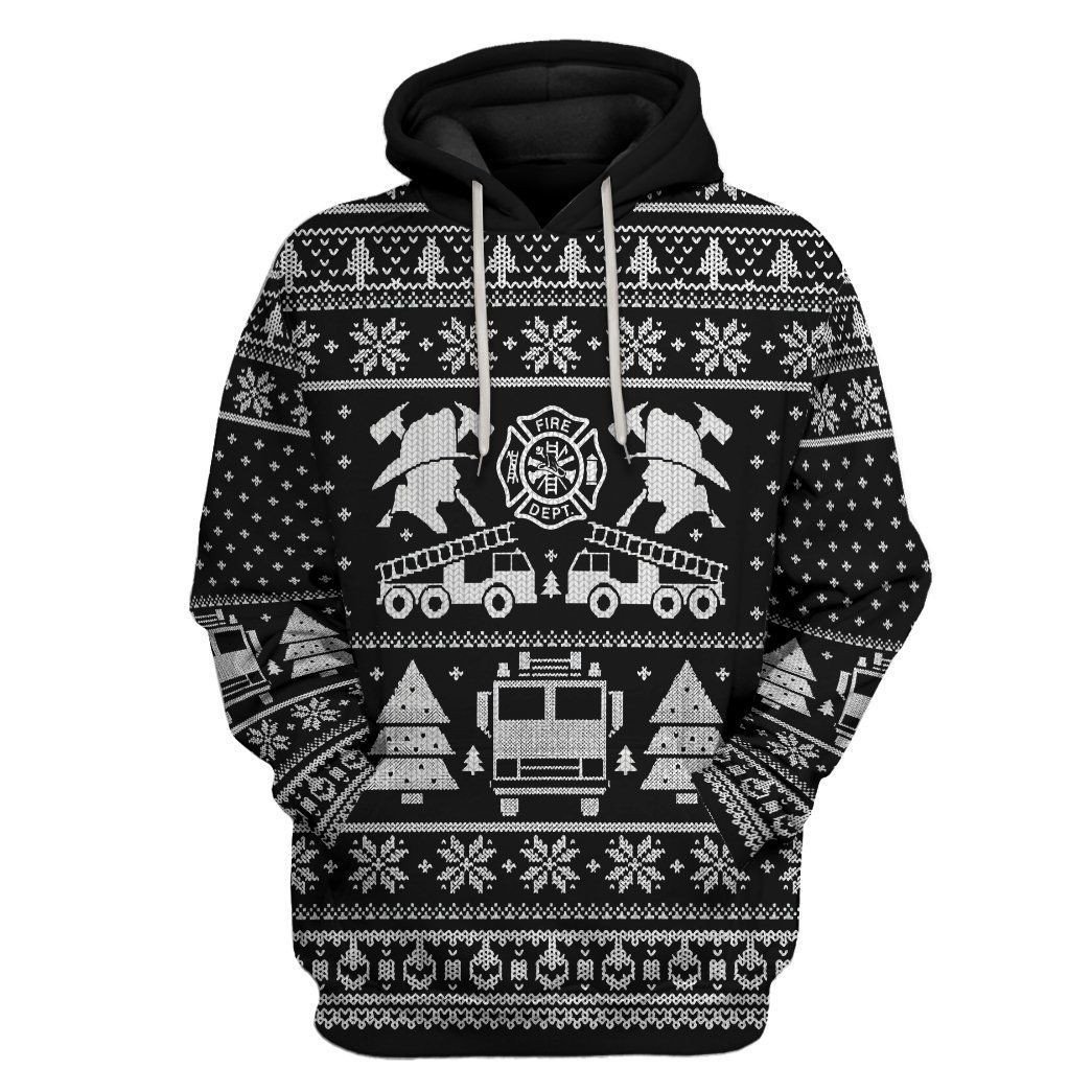 3D Fire Dept Firefighter Ugly Christmas Sweater Black Custom Hoodie Apparel