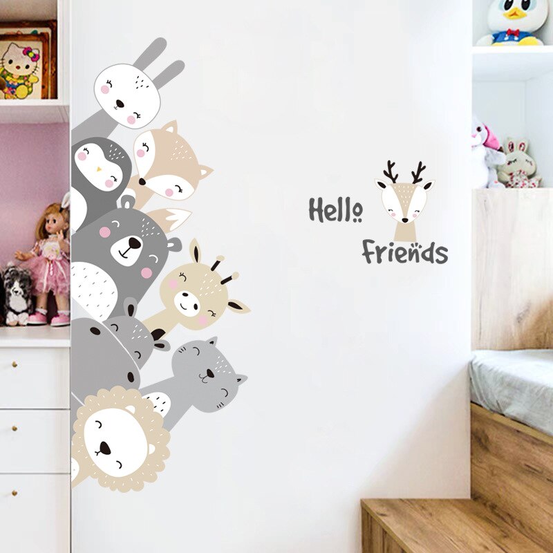 Nordic Cartoon Animals Wall Stickers for Children Kids Rooms Girls Boys Baby Room Decoration Wallpaper Elephant Panda Giraffe alx