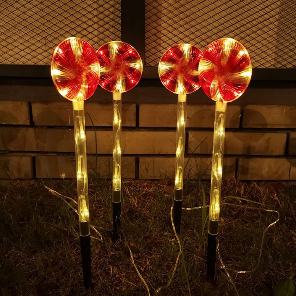 Solar Led Candy Cane Pathway Lamp 8 Modes Outdoor Lollipop Lights For Christmas New Year Holiday Decor alx