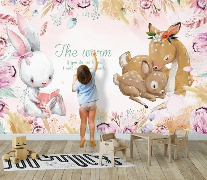 3D Nordic Fresh Flowers Animals Wall Mural Wallpaperpe 459