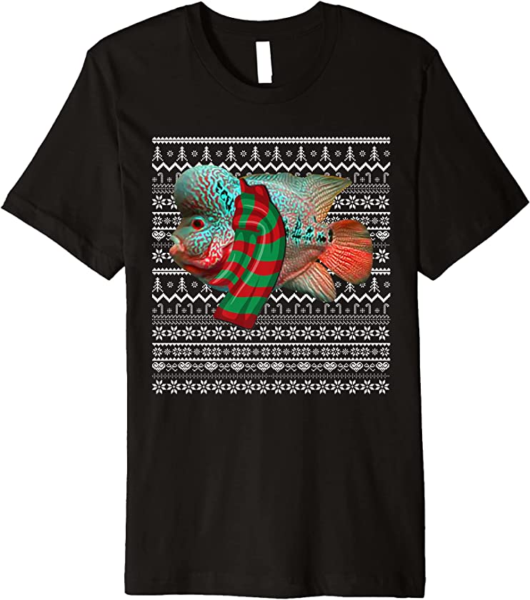 Xmas Fish Santa Hat Flowerhorn Cichlids Ugly Christmas Premium T-Shirt