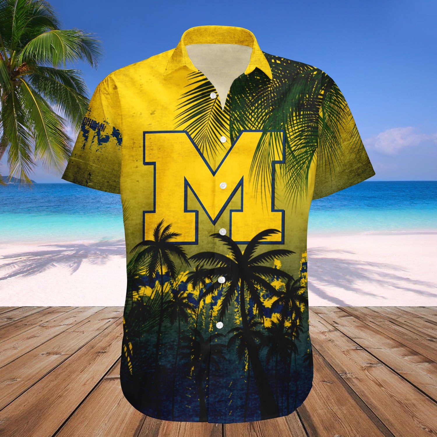 Michigan Wolverines Hawaii Shirt Coconut Tree Tropical Grunge – NCCA