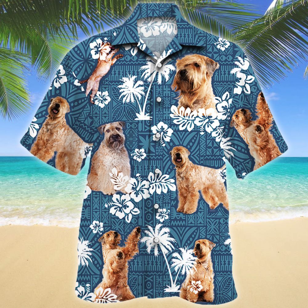 Soft Coated Wheaten Terrier Dog Blue Tribal Pattern Hawaiian Shirt Ha72606