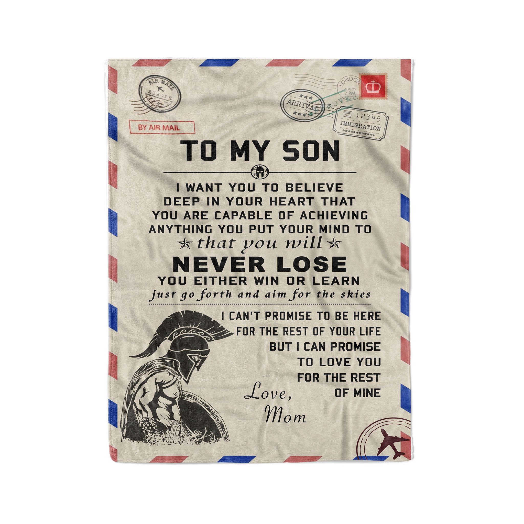 Fleece  Spartan  Blanket mom to son never lose vs3