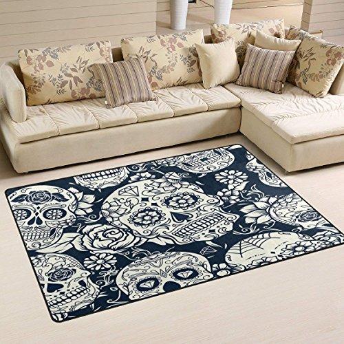 Dia De Los Muertos Sugar Skull Floral Area Rug Rugs Non-Slip Floor Mat Doormats Living Room Bedroom 16 X 24 Inches