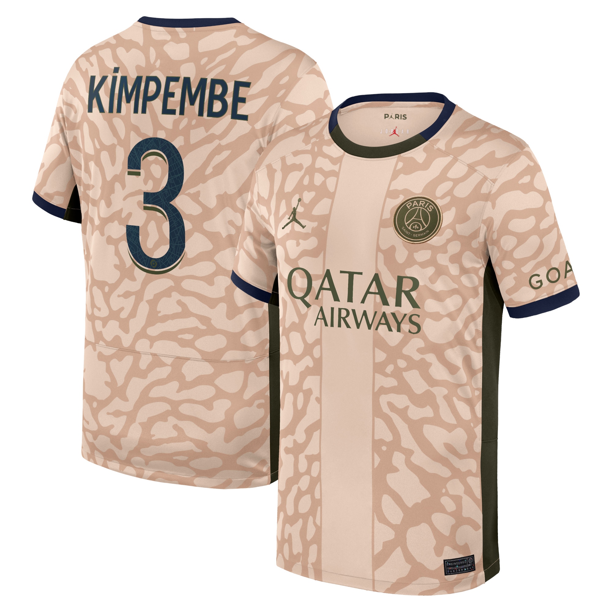 Presnel Kimpembe Paris Saint-Germain Jordan Brand Youth 2023/24 Fourth Stadium Replica Player Jersey  Tan