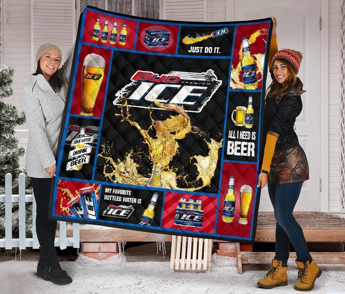 Bud Ice Quilt Blanket Beer Lover Funny Gift Idea