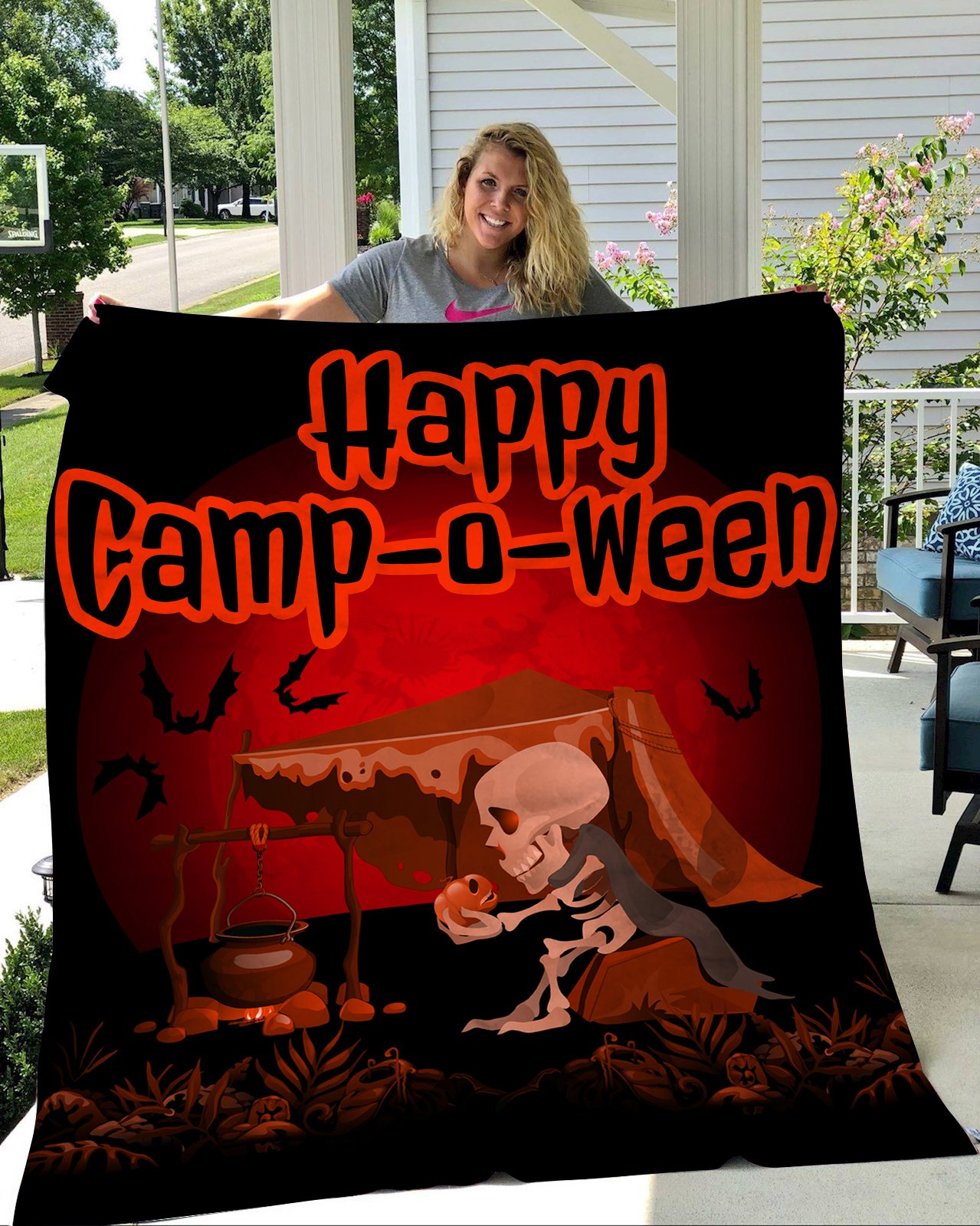 Happy Camp O Ween Camping Halloween Fleece Blanket – Quilt Blanket