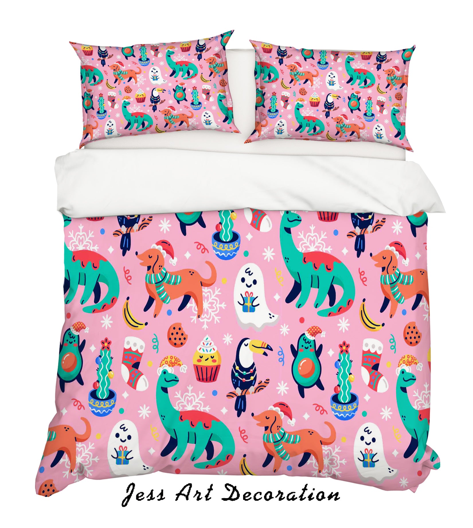 3D Cartoon Pink Animal Quilt Cover Set Bedding Set Pillowcases 50