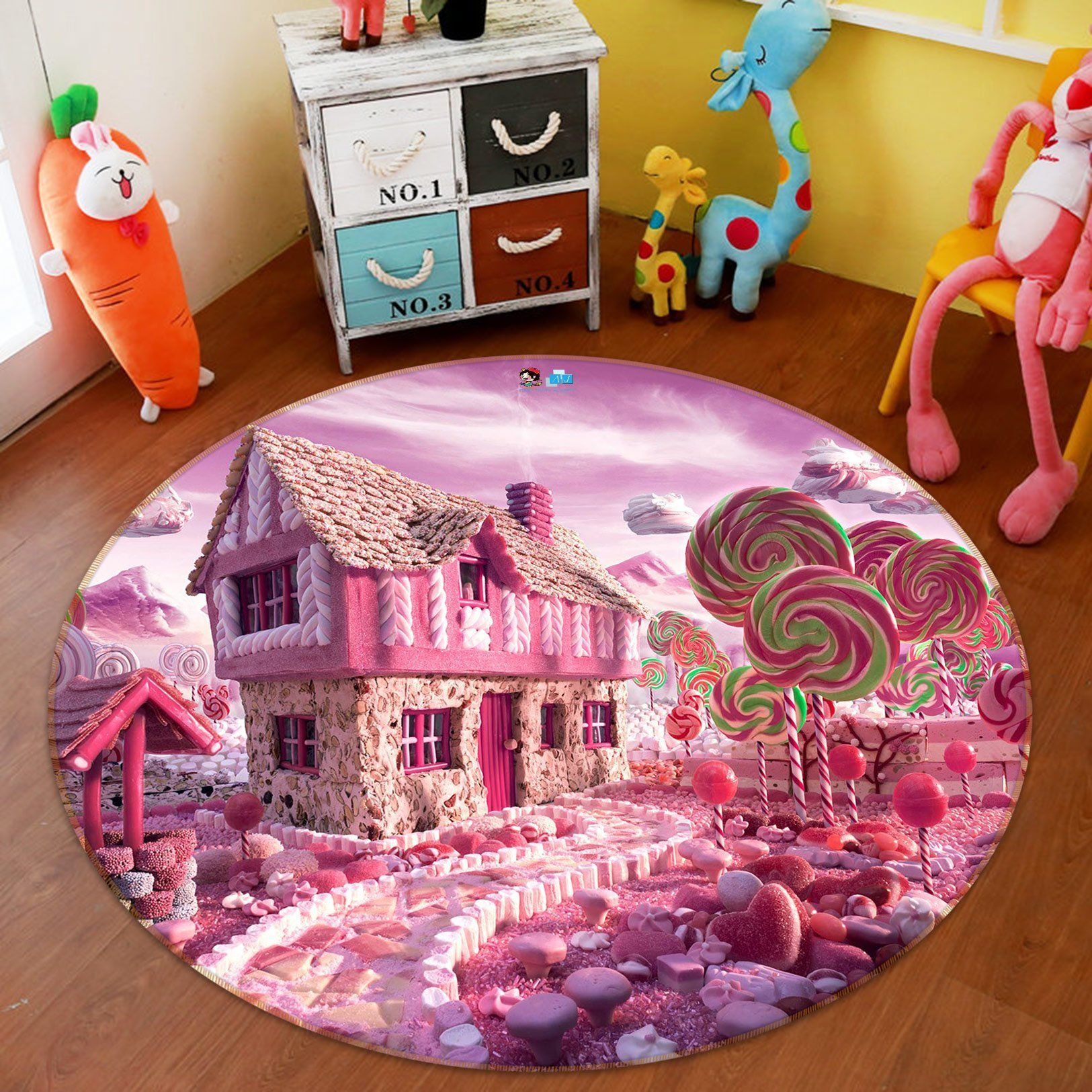 3D Pink Candy House 72213 Round Rug – Round Carpet Home Decor