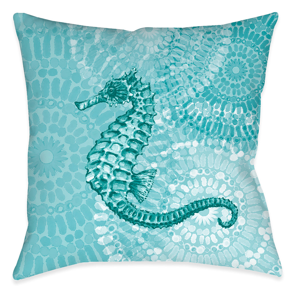 Sea Life Medallion Seahorse Outdoor Decorative Pillow