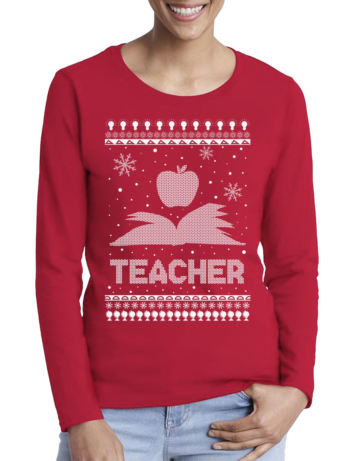 Styles Xmas Teacher Ugly Christmas Sweater Long Sleeve T-Shirt For Women