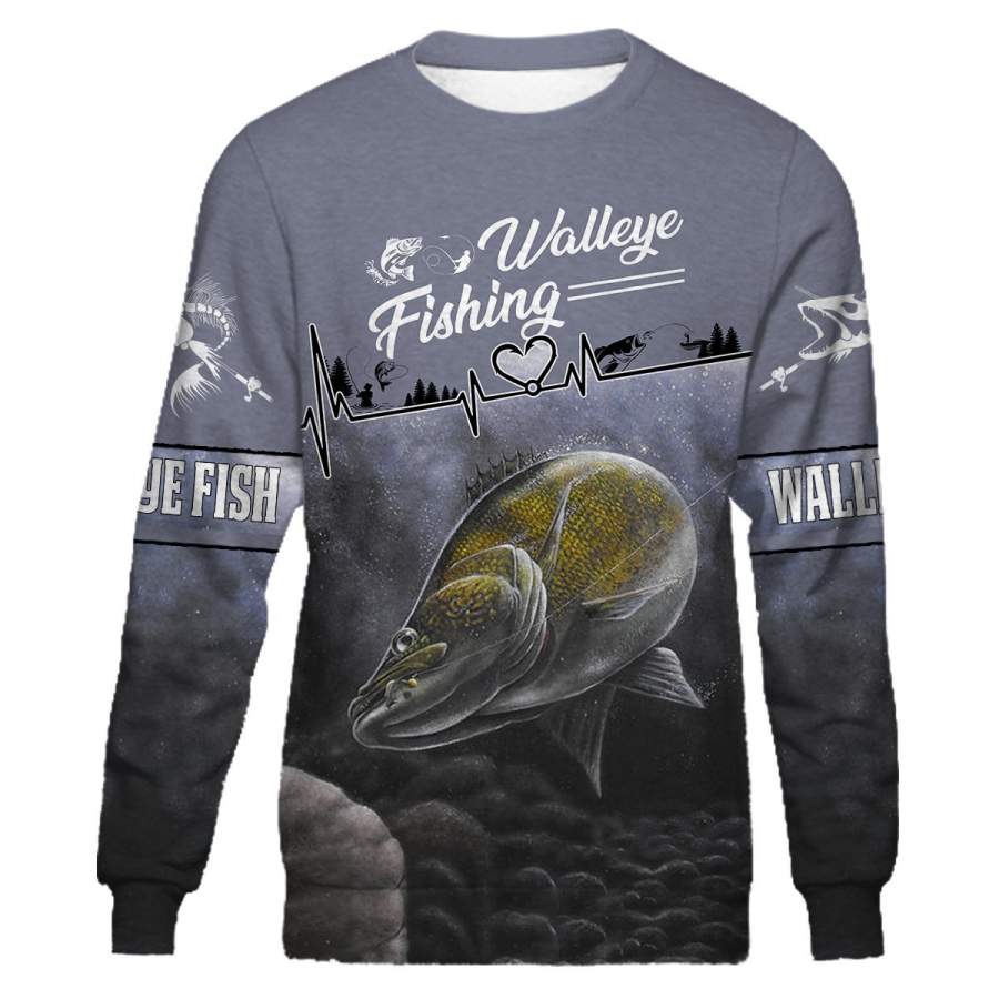 Walleye Fishing all over print long sleeve, hoodie shirt – IPH541