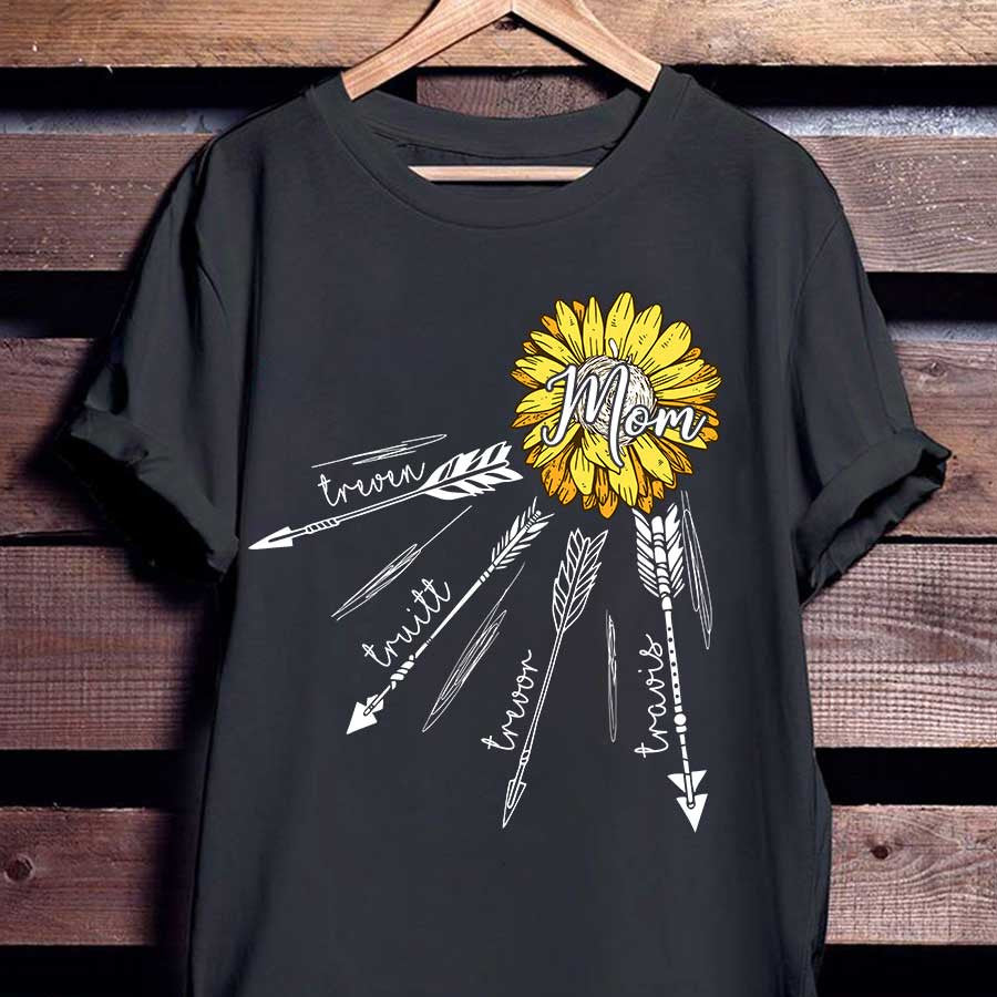 Personalized Sunflowers Mom Shirt With Son, Daughter Name Arrow Mom T Shirt