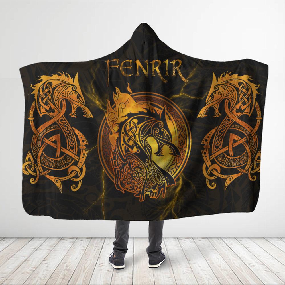 ViticStore™ 3D All Over Printed Viking Fenrir With Fire Serpents – Hooded Blanket