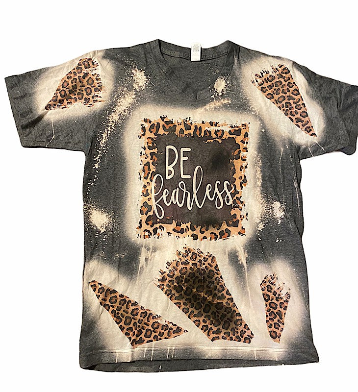 Be Fearless Leopard Bleached Dye Canvas Girlie T Shirt