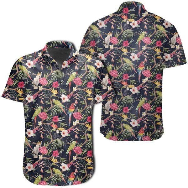 Tropical Hibiscus, Strelitzia Palm Leaves Hawaiian Shirt