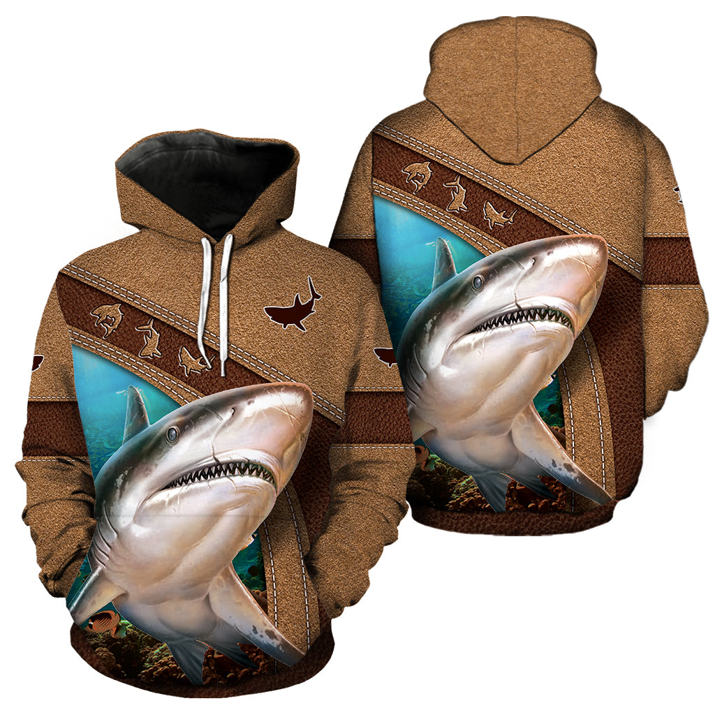 Shark Leather Pattern Full Hoodie All Over Print Thicken Pullover Fleece Hoodie Long Sleeve