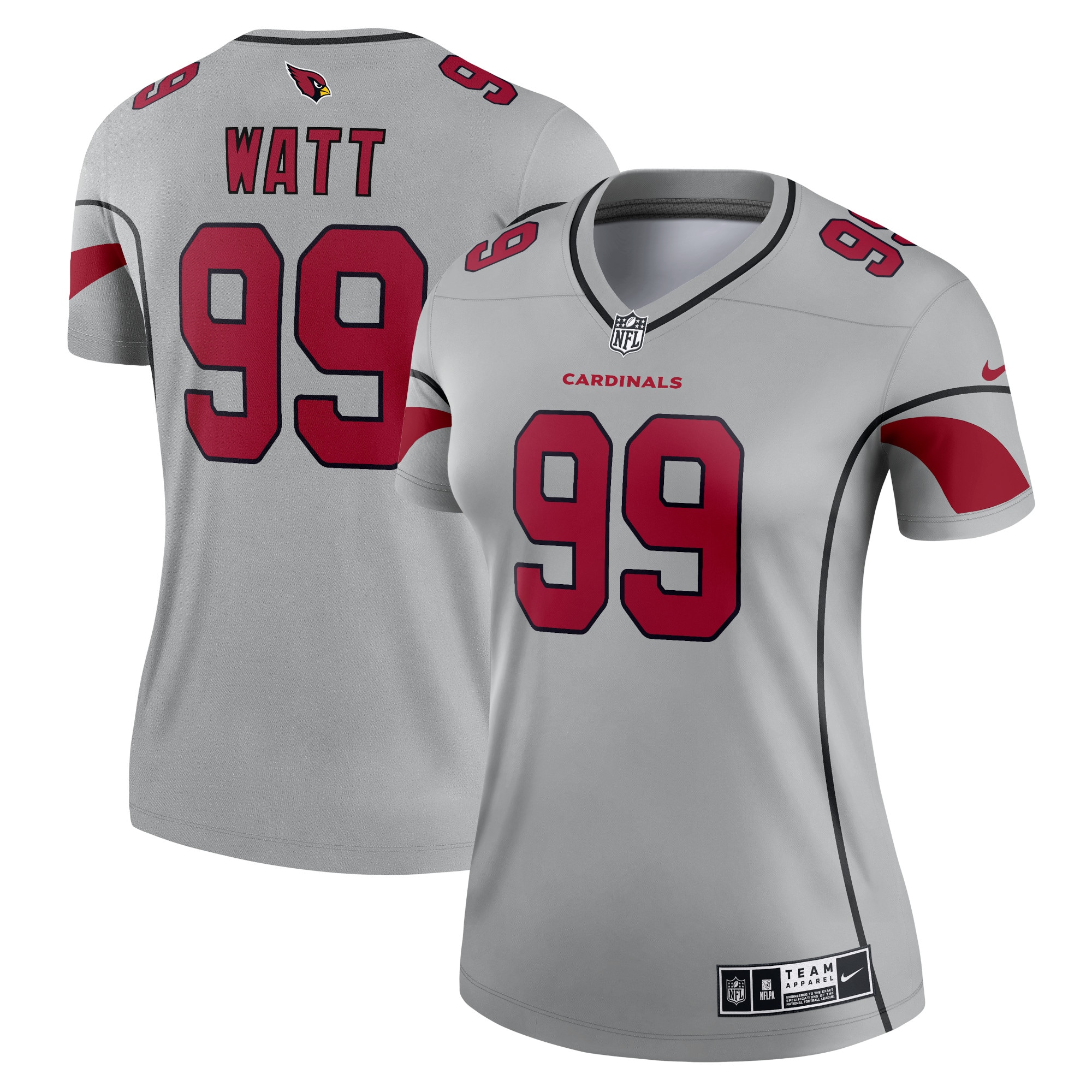 Women’s Arizona Cardinals J.J. Watt Gray Inverted Legend Jersey