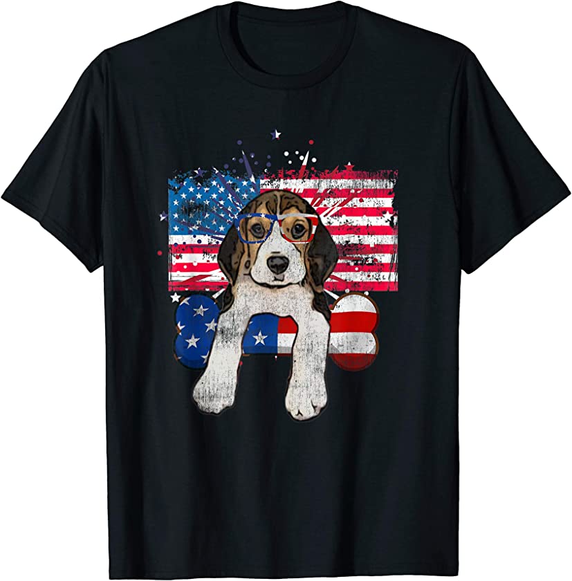 Beagle Puppy With Bone Patriotic Memorial Day, 4th Of July T-Shirt