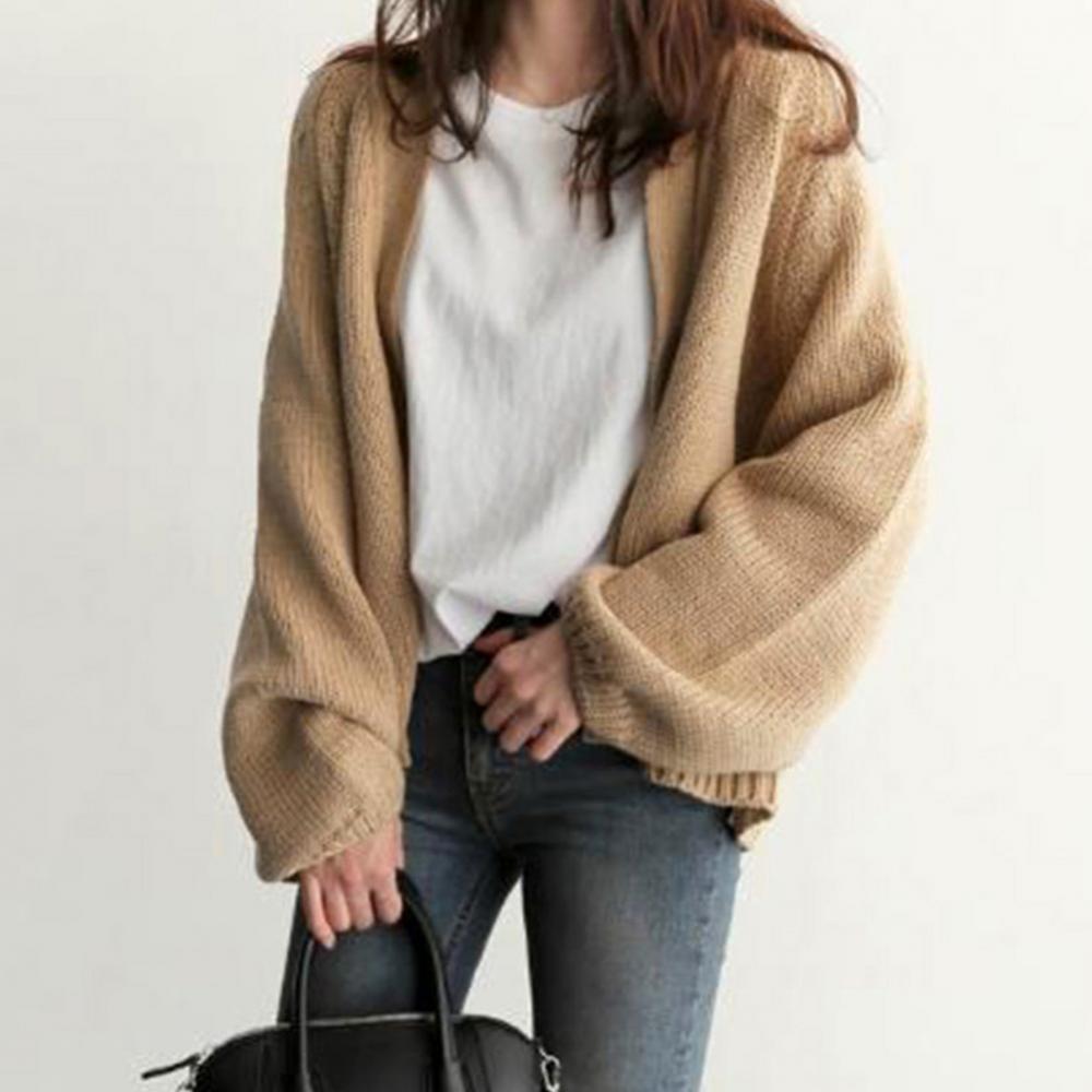 2021 Women Autumn Warm Casual Loose Solid Color Short Knit Cardigan Sweater Coat Outwear Fashion Winter Harajuku Veste Femme alx