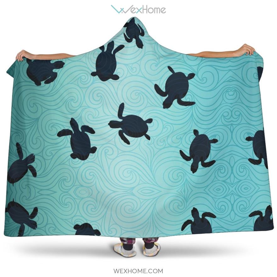 Sea Turtle With Blue Ocean Backgroud Hooded Blanket