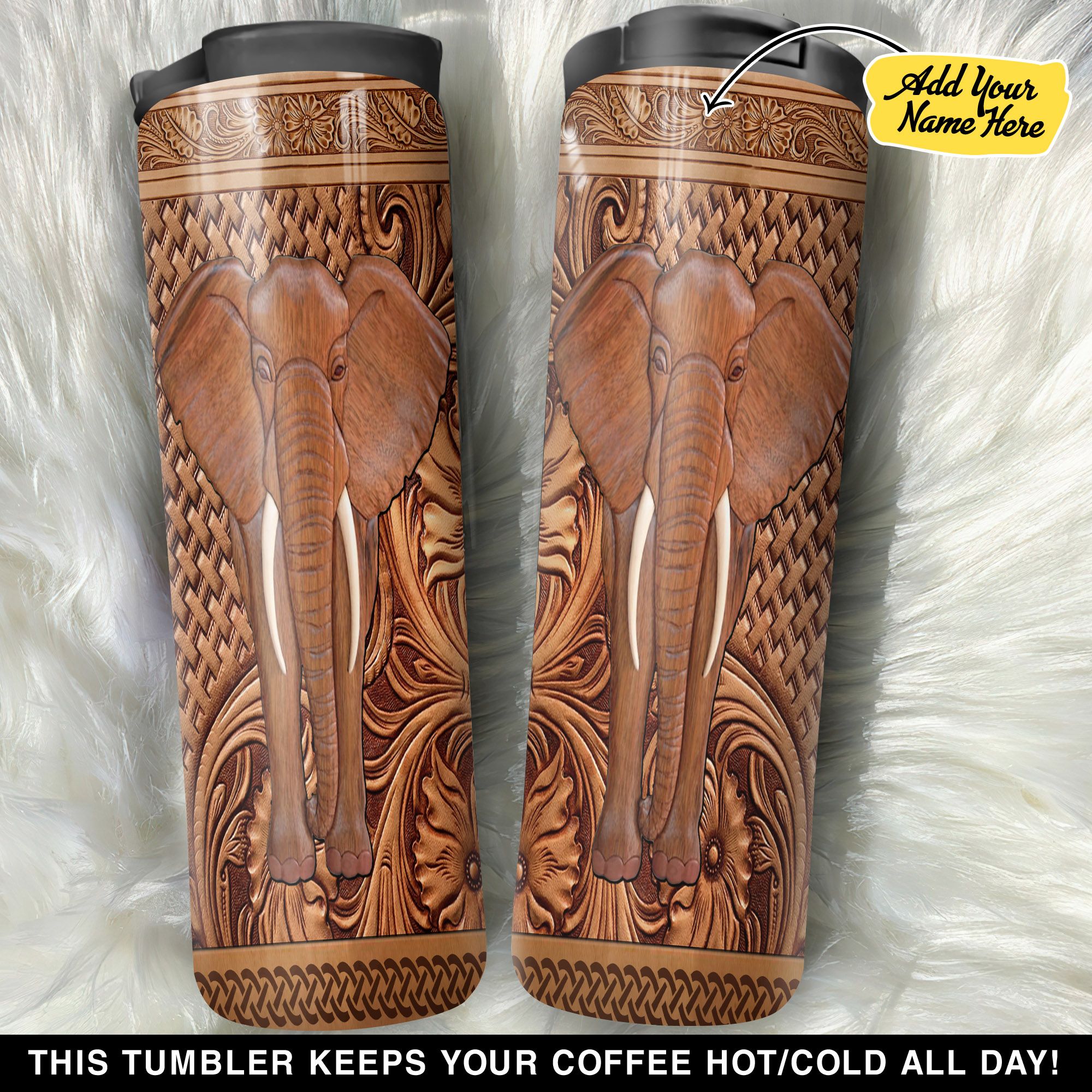 Personalized Elephant Wood GS2104684OD Stainless Steel Tumbler