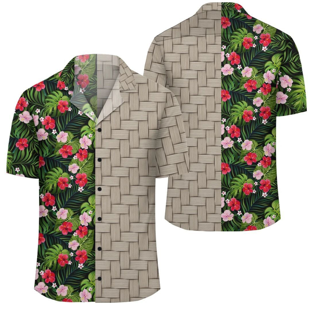 Tropical Flower Mix Lauhala Moiety Hawaiian Shirt