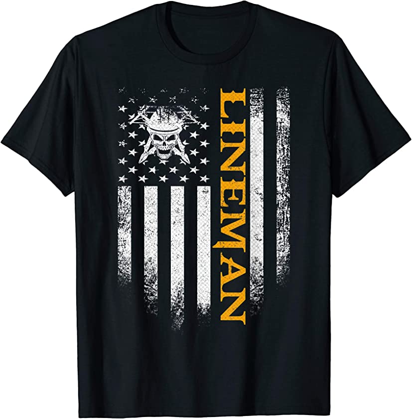 Vintage USA Lineman American Flag Patriotic Funny Cool Gift T-Shirt