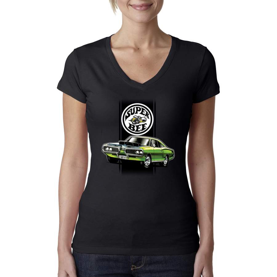 Dodge Super Bee Classic Vintage Hot Rod Racing Political Womens Junior Fit V-Neck Tee