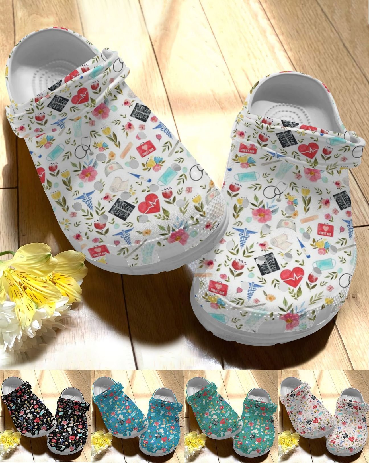 Nurse Dog Personalize Clog, Custom Name, Text, Fashion Style For Women, Men, Kid, Print 3D Love To Care 5 Colors