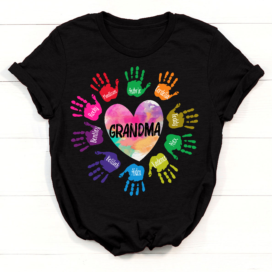 Grandma And Grandkids Heart Colorful Hands Shirt