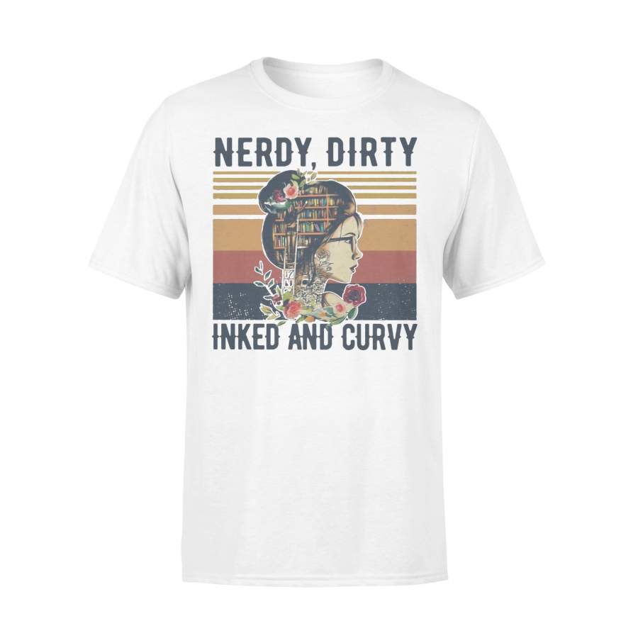Books Nerdy Dirty Inked Curvy Vintage Reading T-shirt