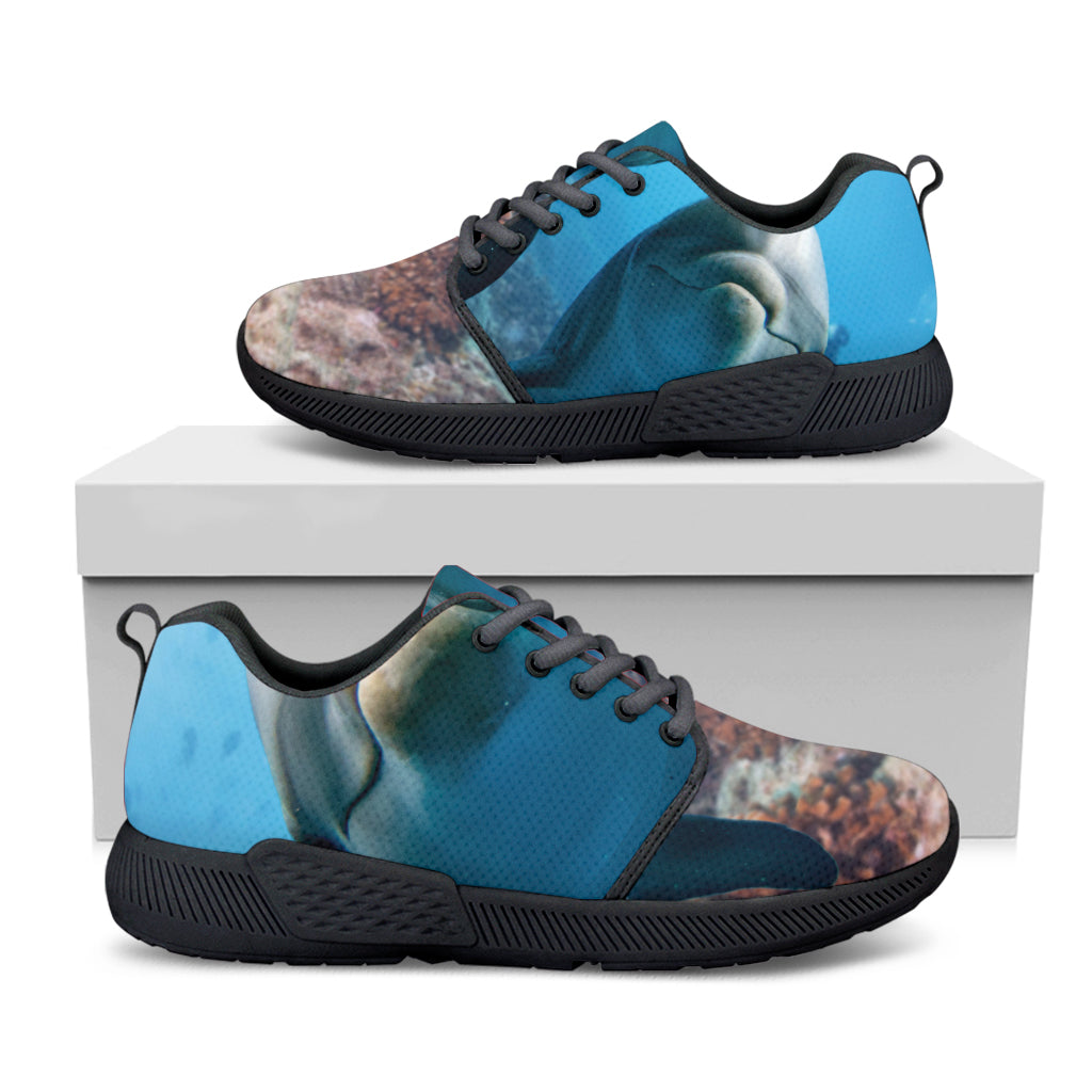 Cute Dolphins In The Ocean Print Black Athletic Shoes