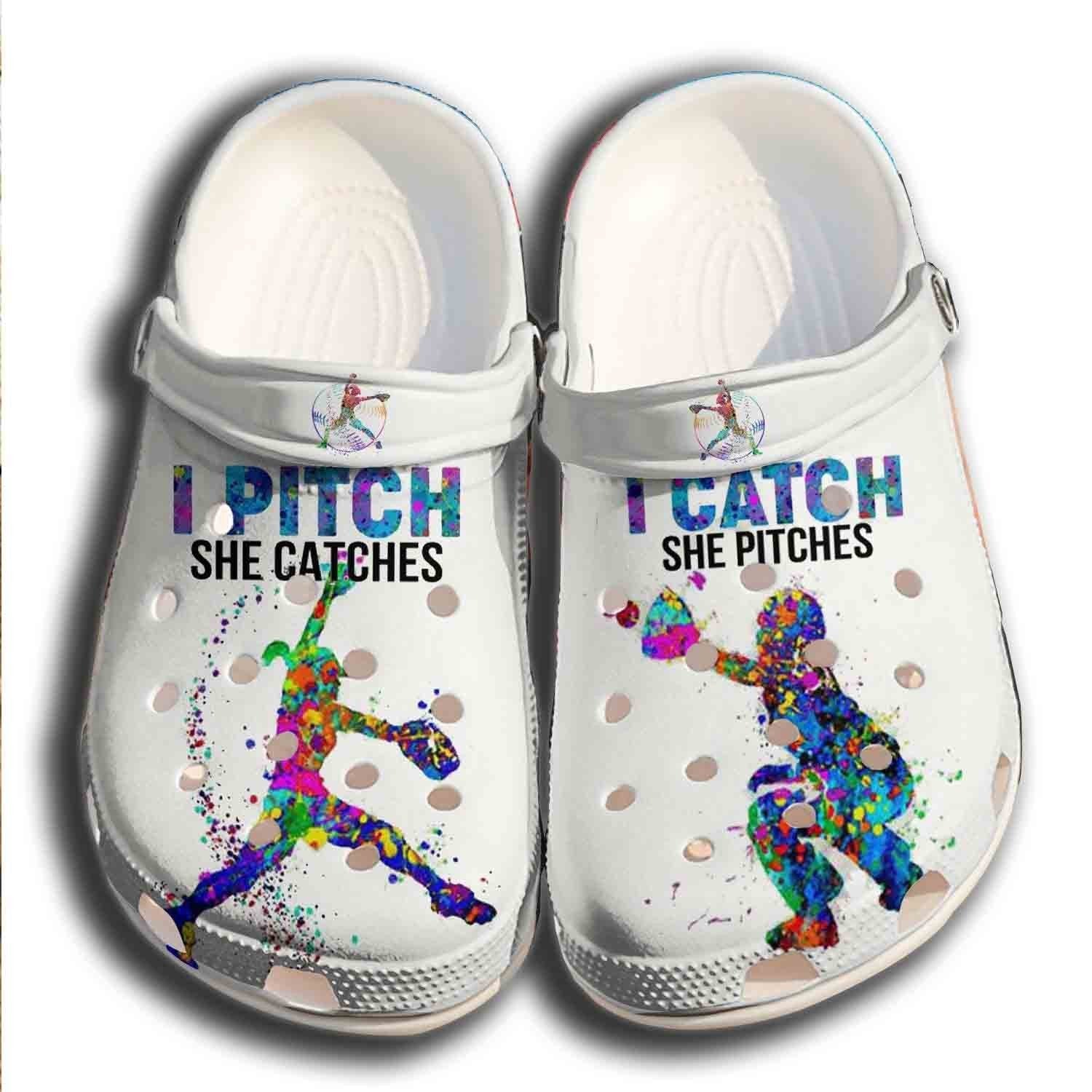 Pitch And Catch Crocs Shoes Clogs For Batter Girl – Funny Baseball Crocs Shoes Clogs Gift For Men Women – Gigo Smart