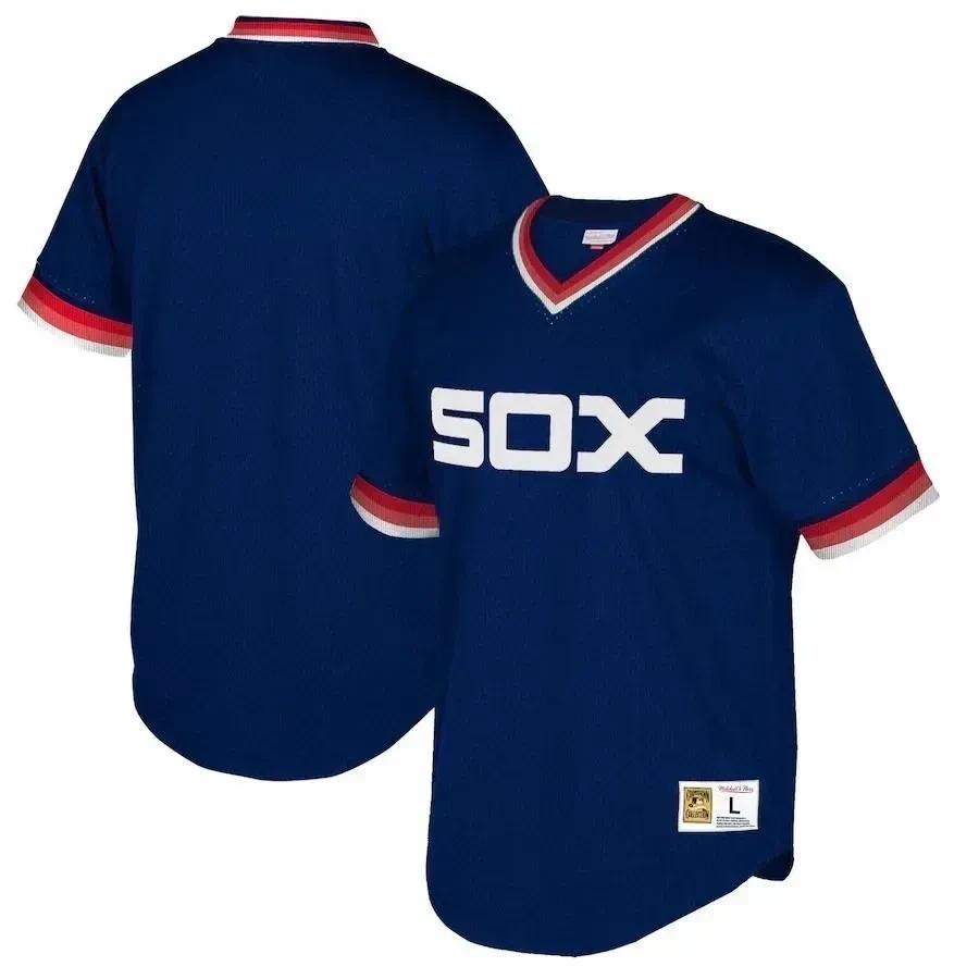 Chicago White Sox Mitchell And Ness Big And Tall Cooperstown Collection Mesh Wordmark V-neck Jersey – Navy